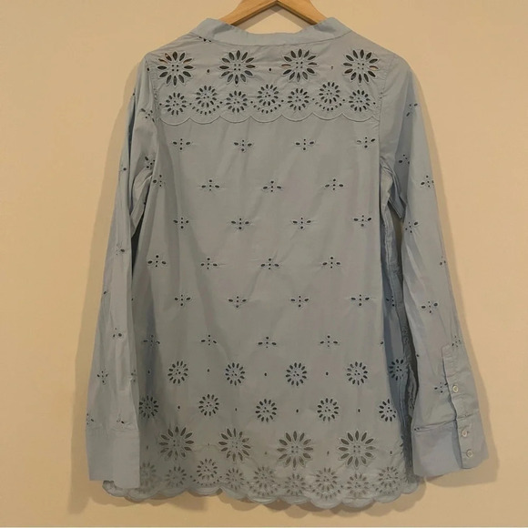 J. CREW Funnelneck Cotton Scalloped Edge Embroidered Tunic Shirt - Picture 8 of 13